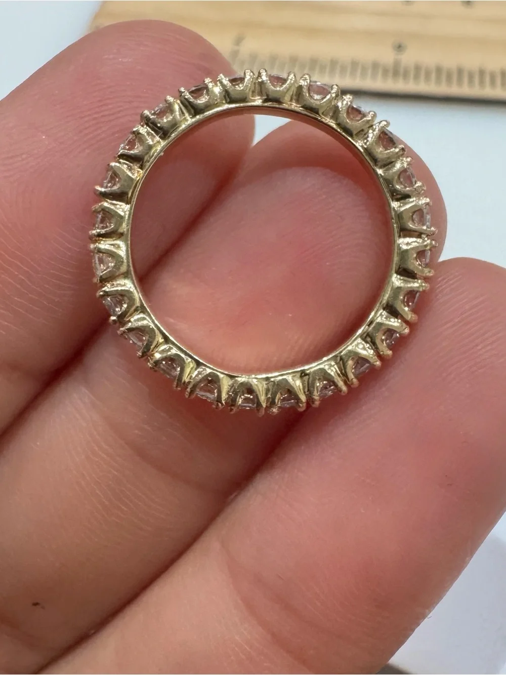 14K Solid Gold Diamond Eternity Band - Sparkling Gold Diamond Ring - Picture 6 of 12